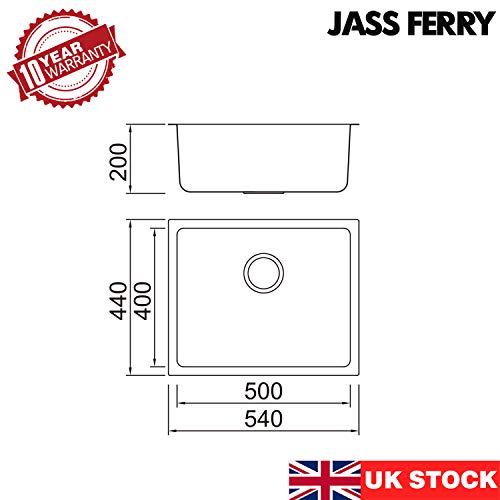 JASS Ferry - Fregadero de cocina de acero inoxidable, 1 seno cuadrado profundo con filtro
