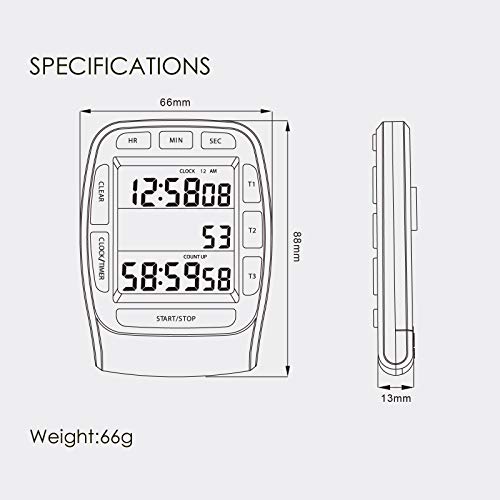 Jayron JR-KT001 Temporizador Digital LCD grande Temporizador Digital de 3 canales,Temporizador de Cocina,Temporizador de Cuenta Regresiva Reloj Despertador Soporte Magnético Fuerte