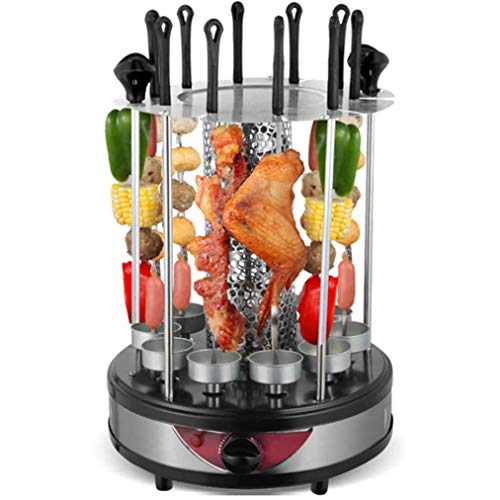 JCJ-Shop Parrilla De Barbacoa EléCtrica Sin Humo 800W, Brochetas De Cordero Giratorias AutomáTicas 360 ​​° Parrilla Vertical, con Bandeja De Aceite Incorporada FáCil De Limpiar, Tenedores 6/8/10
