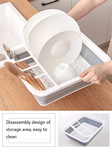 JEANGO Escurridor de Platos de plástico de Cocina, escurridor de Platos Plegable Multifuncional, Blanco