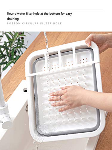 JEANGO Escurridor de Platos de plástico de Cocina, escurridor de Platos Plegable Multifuncional, Blanco