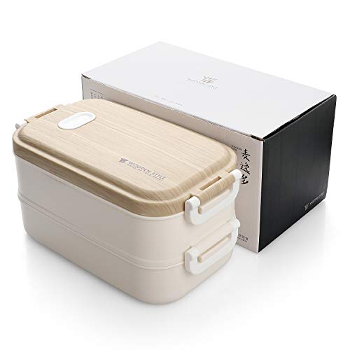 Jelife Fiambreras Bento de Dos Pisos Caja Comida de Almuerzo Fiambrera Térmica de Acero Inoxidable Contenedor de Alimentos para Trabajo Colegio Viajes Adultos Niños (Blanco)