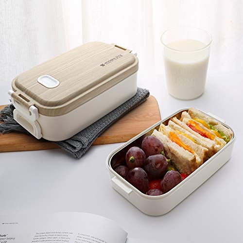 Jelife Fiambreras Bento de Dos Pisos Caja Comida de Almuerzo Fiambrera Térmica de Acero Inoxidable Contenedor de Alimentos para Trabajo Colegio Viajes Adultos Niños (Blanco)
