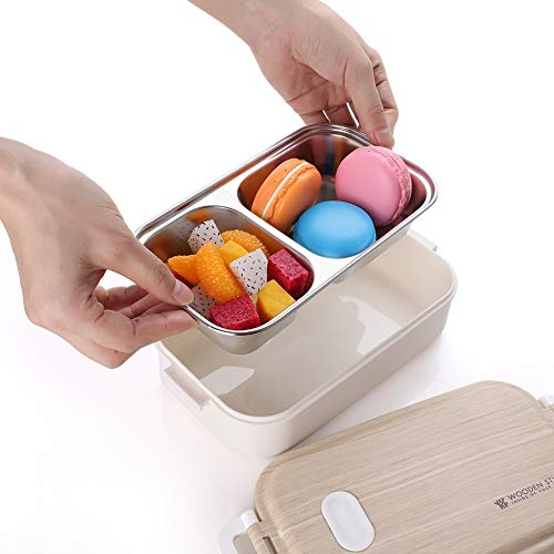 Jelife Fiambreras Bento de Dos Pisos Caja Comida de Almuerzo Fiambrera Térmica de Acero Inoxidable Contenedor de Alimentos para Trabajo Colegio Viajes Adultos Niños (Blanco)