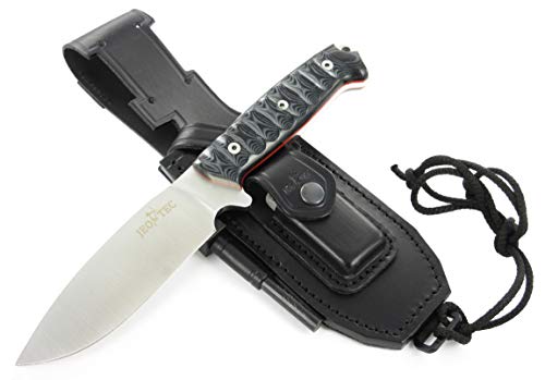 JEO-TEC Nº1 Cuchillo Supervivencia Caza Monte bushcraft Camping Outdoor Campo - Funda de Piel con pedernal y Piedra afilar incluidos - Acero BÖHLER N690C - Fabricado en España