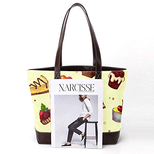 Jessgirl Bolsos de cuero de lona a la moda para mujer, bolso de mano con asa superior, bolso de mano para mujer, bolsos de trabajo, bocetos de tartas y pasteles