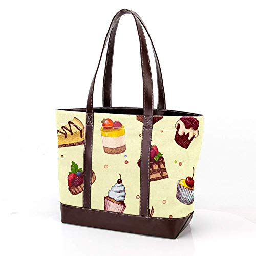 Jessgirl Bolsos de cuero de lona a la moda para mujer, bolso de mano con asa superior, bolso de mano para mujer, bolsos de trabajo, bocetos de tartas y pasteles
