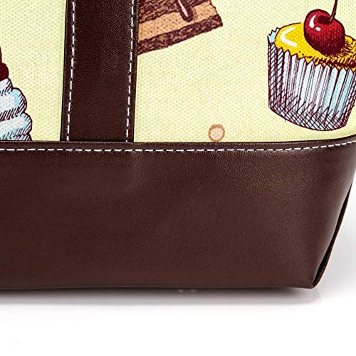 Jessgirl Bolsos de cuero de lona a la moda para mujer, bolso de mano con asa superior, bolso de mano para mujer, bolsos de trabajo, bocetos de tartas y pasteles