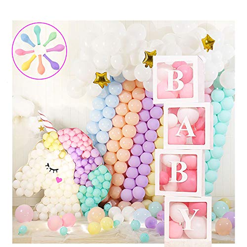 Jewaytec Baby Shower Decorations Box Blocks, 4Pcs Cajas de globos Transparentes Grandes con Bloques de Baby Shower Letter Para Artículos de Fiesta, Cumpleaños de bebé (20 Globos Incluidos)