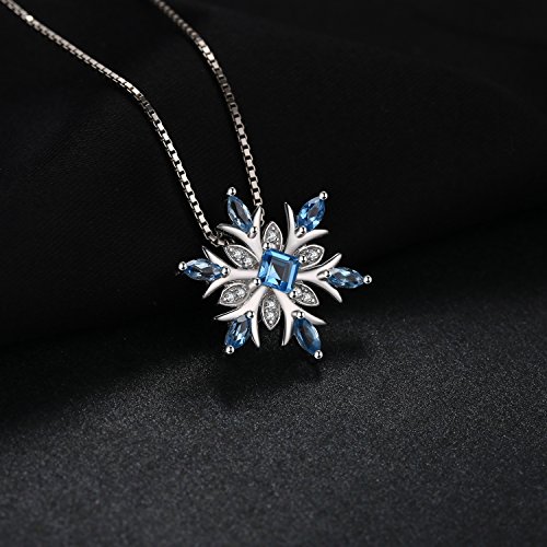 JewelryPalace Colgante Copo de nieve Topacio azul suizo Genuino Collar Plata de ley 925 cadena de caja 45cm
