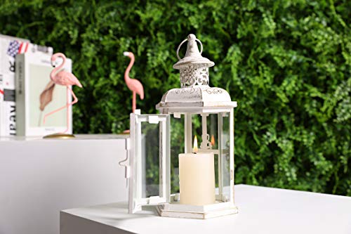 JHY DESIGN Linternas Decorativas: 25 cm de Alto, Estilo Vintage, Linterna Colgante, candelabro de Metal para Interiores al Aire Libre, Eventos, Fiestas y Bodas (Blanco con Cepillo de Oro)