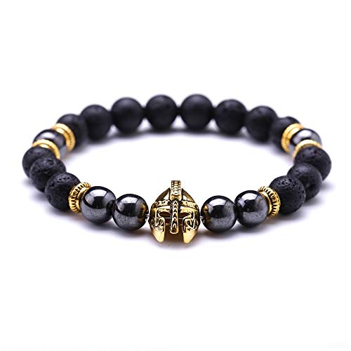 JIAXUN Pulseras Piedras Naturales Cascos electrochapados Cabeza de Leopardo Cuerdas de Mano de Mineral de Hierro Negro Roca volcánica de Lava de 8MM, Regalos de Mujeres, Regalos de Hombres