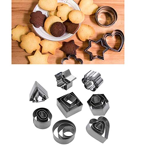 Jicyor Geométricos Moldes, 24pcs Acero Inoxidable Redondo Cuadrado Flores Galletas Cortadores Repostería + 72pcs Letra Número Sellos Cortadores Galletas Letras para Cocina Hornear Dulces Caseros
