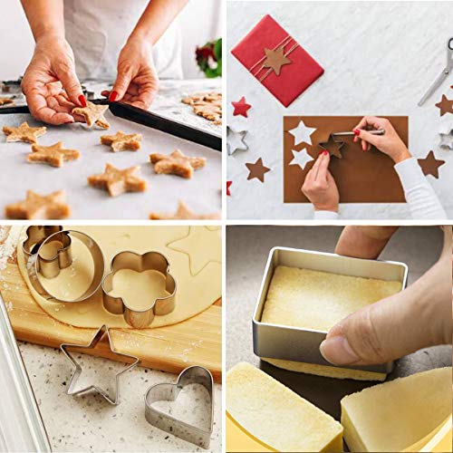 Jicyor Geométricos Moldes, 24pcs Acero Inoxidable Redondo Cuadrado Flores Galletas Cortadores Repostería + 72pcs Letra Número Sellos Cortadores Galletas Letras para Cocina Hornear Dulces Caseros