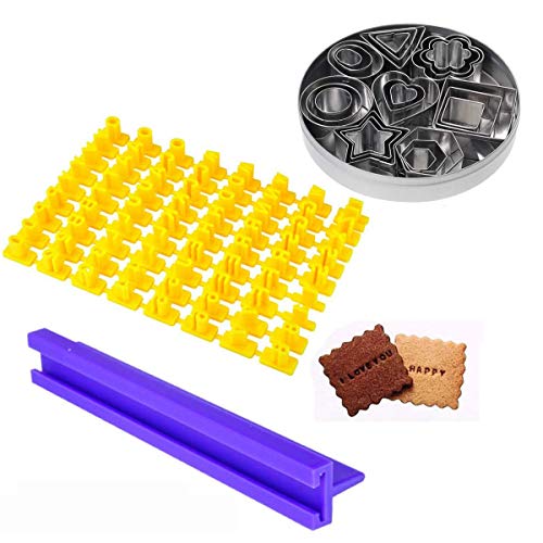 Jicyor Geométricos Moldes, 24pcs Acero Inoxidable Redondo Cuadrado Flores Galletas Cortadores Repostería + 72pcs Letra Número Sellos Cortadores Galletas Letras para Cocina Hornear Dulces Caseros