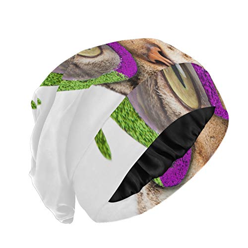 JINCAII Gorra para Dormir Foto Divertida de un Gato Feliz con máscara de Mardi Gras Gorro para Dormir Gorro para Dormir Suave y Duradero Gorro para Dormir para rizos para Cabello Largo Nat