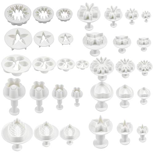 Jinlaili 33 Piezas Cortadores Fondant, Cortadores de Pastel para Decorar, Corazón Flor Hoja Mariposa Estrella Margarita Forma Conjunto de Herramientas de Molde de Decoración de Bricolaje
