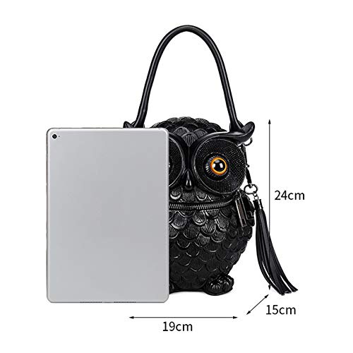 JIYU - Bolso bandolera para mujer, diseño de búhos en 3D, diseño de búho, para mujer, color negro y plateado