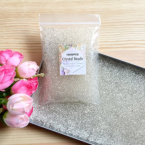 J&J - Juego de 10000 cuentas de agua de gel y perlas de agua de cristal, gel, para decoración de bodas, Navidad, jardín, cocina, salón (transparente)