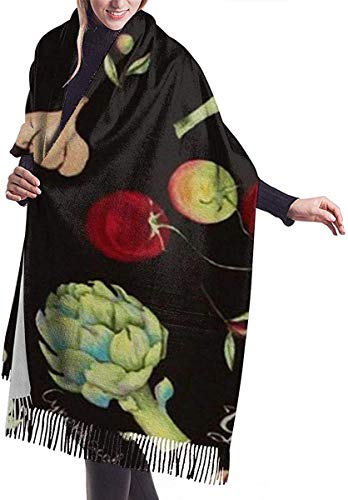 JJsister Bufandas de Mujer,Bufanda Chales para Mujer, Scarf Lemon, Tomato, Garlic Cozy Soft Fashion Winter Warm Large Scarf Long Shawl