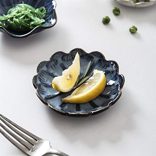 Jlxl Originalidad Placa De La Cerámica Sabor Pequeño Condimento del Plato del Plato Placa De Alimentos Una Flor Europea Plato Vajilla De Cerámica Blanco Azul (Color : Saucer Light Blue)