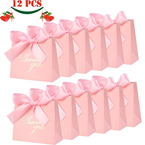 JoGoi 12pcs Cajas para Bombones Cajitas para Regalos de Carton Cajas para Cumpleaños Fiesta Regalo Dulces Cajita Paper Caramelos Navidad Boda Bautizo Graduación con Decoración Rosa