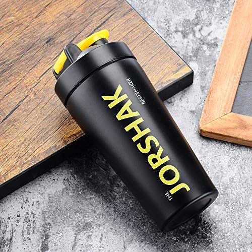 jorshake Fitness Acero Inoxidable proteína Coctelera Proteínas 700 ml | alta calidad 18/8 Acero inoxidable, 700ml Black