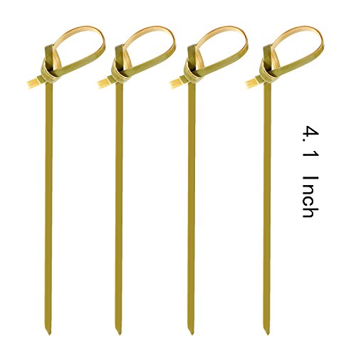 Jovitec Palillos de Cóctel de Bambú, 300 Piezas 4,1 Pulgadas de Pinchos Anudados de Bambú Natural con Extremos Retorcidos