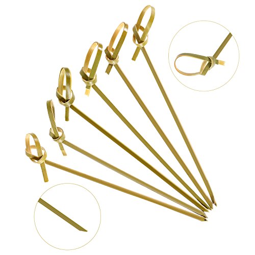 Jovitec Palillos de Cóctel de Bambú, 300 Piezas 4,1 Pulgadas de Pinchos Anudados de Bambú Natural con Extremos Retorcidos