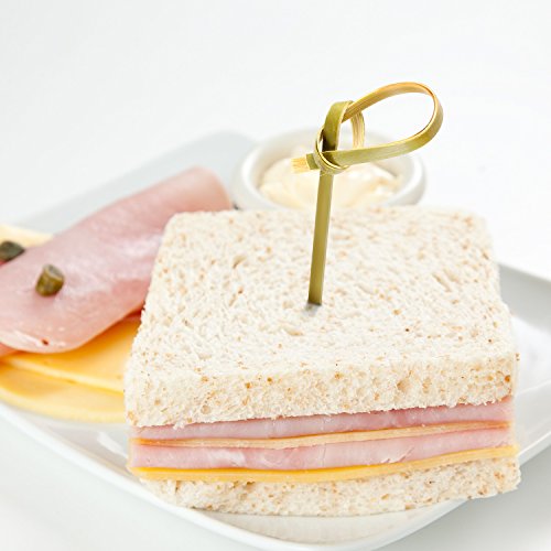 Jovitec Palillos de Cóctel de Bambú, 300 Piezas 4,1 Pulgadas de Pinchos Anudados de Bambú Natural con Extremos Retorcidos