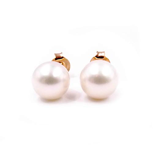 Joyas Aurum - Pendientes de oro amarillo con perla natural para mujer, perlas cultivadas de agua dulce