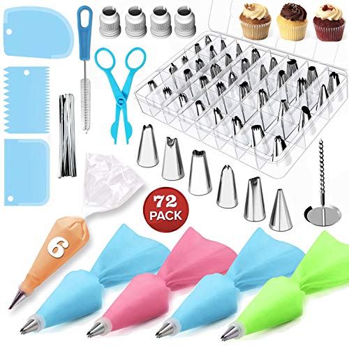 Joyeee 72 Piezas Decoración de Pasteles Incluyendo Boquillas de Acero Inoxidable para Manga Pastelera Profesional, Herramienta de pastelería, Raspadores de Pastel para Tartas y Pasteles