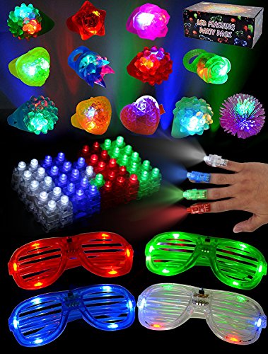 JOYIN 60 PCS Juguetes de lluminación LED con Anillo Luminosas Gelatina Pedregoso Gafas Luminoso Disfraces para Fiestas Accesorios