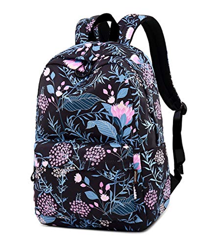 Joymoze Moderna Mochila de Ocio para Niñas Mochila Escolar para Adolescentes Mochila Bolso Estampado para Mujer (Flor Negra)