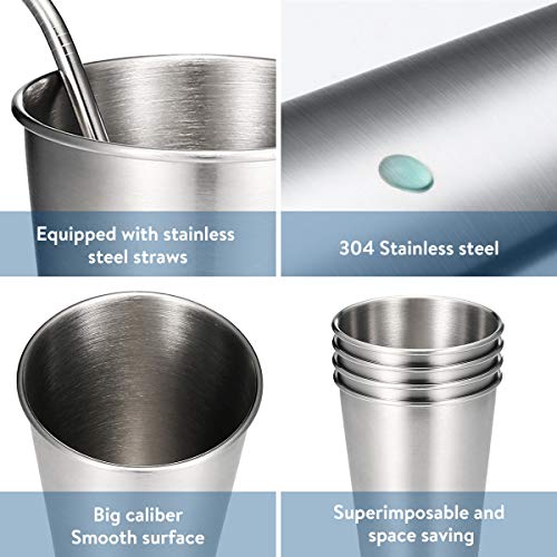 JOYXEON Nueva Taza de Acero Inoxidable apilables de 500ml con pajitas (Paquete de 4) Vasos de Acero de Grado alimenticio Tazas térmicas Vaso para Cerveza de Vino Bebida fresquita