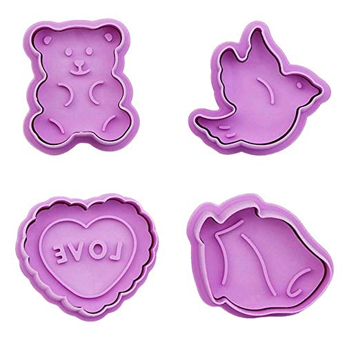 Jsmhh 4pcs Valentines Day cortadores de la Galleta - Oso, corazón, pájaro, Rose - Día de San Valentín 3D Pasta de azúcar de la Galleta del émbolo del Cortador