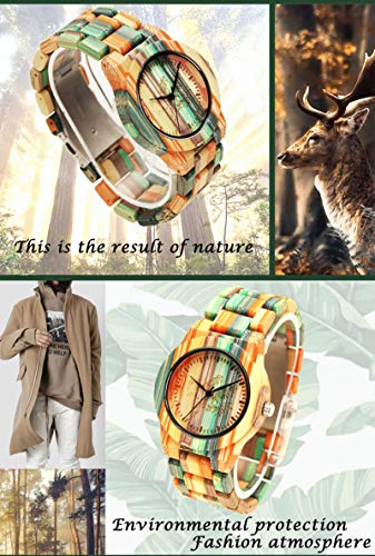 JTTM Reloj De Madera, Ultra-Delgado Moda Y Colorido Bambú Y Relojes De Madera, Vestimenta Casual Romance, Salud, Pareja Naturaleza Y La Protección del Medio Ambiente Reloj,Colorful Bamboo Red