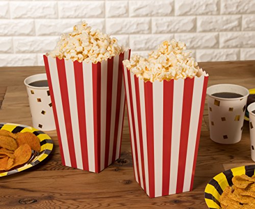 Juego de 100 cajas de regalo de palomitas de maíz, ideales para noches de cine, fiestas temáticas de películas, fiestas de carnaval, fiesta pirata, 9,4 x 19,8 x 9,4 cm, color rojo y blanco