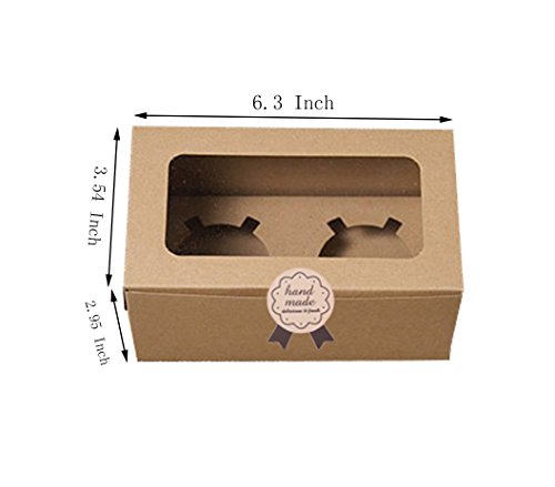 Juego de 12 cajas de papel Kraft para cupcakes con ventana de PVC/pieza de cartón 2 titulares-kraft
