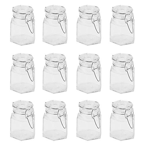 Juego de 12 tarros hexagonales | Clip Top Jars | Mini frascos de vidrio | Conservar tarros | Frascos herméticos de almacenamiento | Jam Jars | Almacenamiento de hierbas | Ollas pequeñas | M&W