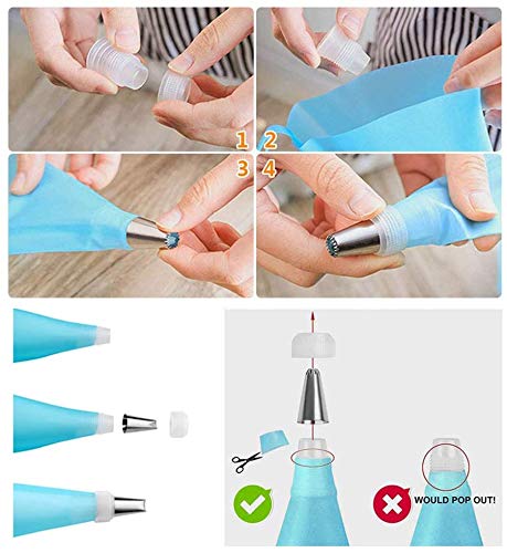 Juego de 14 boquillas para tuberías - 12 boquillas de acero inoxidable + 1 * manga pastelera de silicona + 1 * acoplador, accesorios para hornear Juego de decoración de pasteles para cupcakes