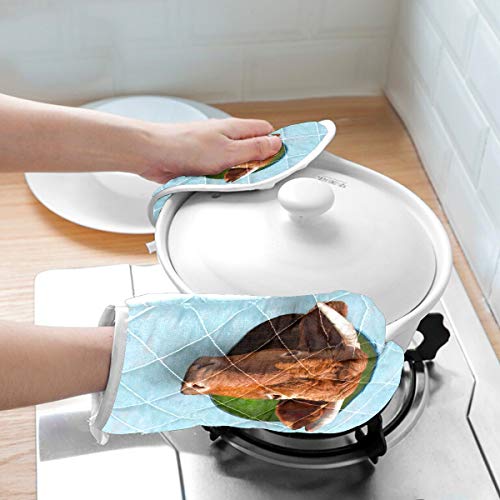 Juego de 2 manoplas de horno y soportes para ollas, guantes de cocina resistentes al calor, guantes de barbacoa de cocina resistentes al calor, regalo para hornear a la parrilla, cabeza de toro