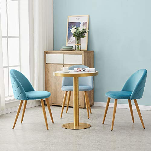 Juego de 2 sillas de comedor tapizadas de terciopelo con respaldo y patas de transferencia de metal para comedor, la sala de estar y el dormitorio, terciopelo, azul, 46*46*77 cm