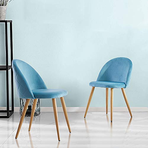 Juego de 2 sillas de comedor tapizadas de terciopelo con respaldo y patas de transferencia de metal para comedor, la sala de estar y el dormitorio, terciopelo, azul, 46*46*77 cm