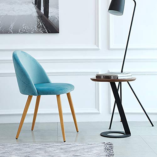 Juego de 2 sillas de comedor tapizadas de terciopelo con respaldo y patas de transferencia de metal para comedor, la sala de estar y el dormitorio, terciopelo, azul, 46*46*77 cm