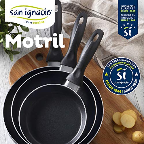 Juego de 3 sartenes San Ignacio (Ø16,20,24cm) en aluminio prensado, inducción, y 4 utensilios de cocina en nylon