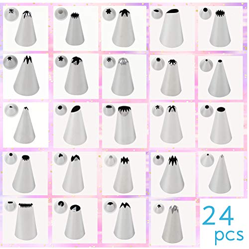 Juego de 37 piezas para decoración de tartas, 24 boquillas de acero inoxidable para tortas con diferentes patrones, Máquina para hacer galletas de pastel
