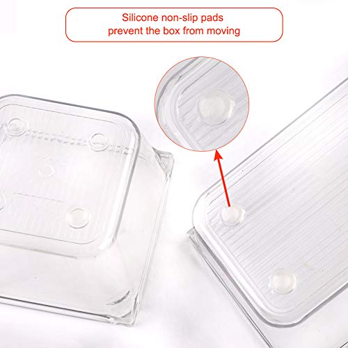 Juego de 4 Organizadores de Cajón, Cajas Bandejas de Plástico Transparente Apilables Almacenamiento para Cajones, Escritorio, Cocina, Baño, Maquillaje, Armario, maquillaje, joyas
