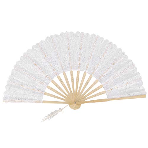 Juego de Abanico Paraguas, Damas Flor de encaje Paraguas de novia Sombrilla plegable Algodón Encaje Plegable Abanico de mano para fotografía de bodas