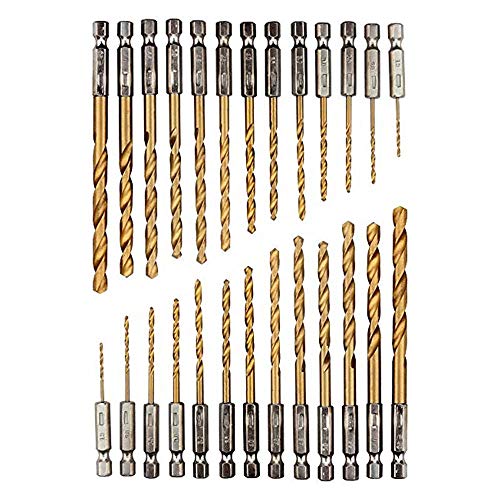 Juego de brocas de titanio de vástago hexagonal 26 piezas, brocas de acero de alta velocidad, acero de alta velocidad de 1,5-6,5 mm, juego de brocas HSS con revestimiento de titanio